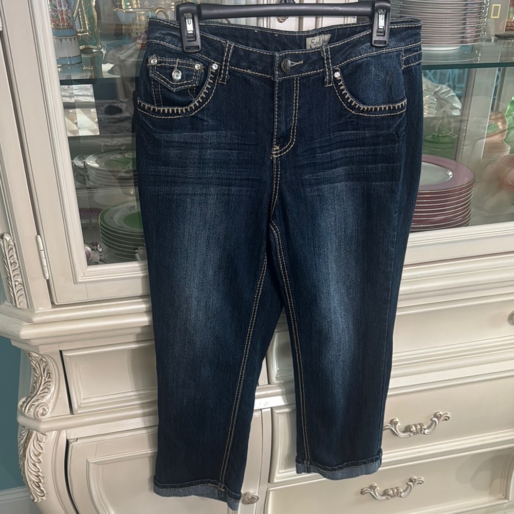 Earl Jeans Blue Cropped Ankle Jeans with Contrast Stitching